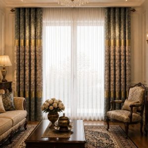 پارچه دکوری نئوکلاسیک طرح گل سنتی با نوار حاشیهدار